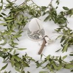 Ceramic Bell with Flowers and Birds, White