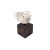 Ceramic Bird on Wooden Block, White with Pattern, 14 cm