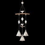 Ceramic Wind Chimes, Bent Grass Motif, White, 3 Bells