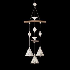 Ceramic wind chimes, bent grass motif, white, 3 bells