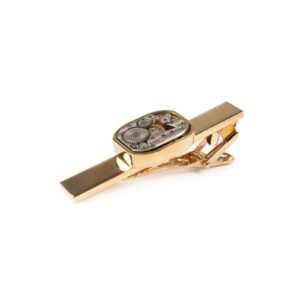 Necktie clip with watch mechanism, gold color