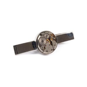 Necktie clip with watch mechanism, silver color
