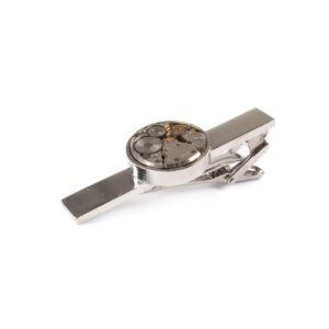 Necktie clip with watch mechanism, silver color