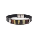 Leather Bracelet with Amber, Black, 20.5 cm