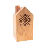 House-shaped Oak Tree Candle Holder, The Cross of Fire, 78 x 78 x 150 mm