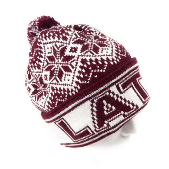 Knitted Winter Hat "Latvija", Auseklis - Morning Star, Burgundy