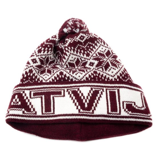 Knitted Winter Hat "Latvija", Auseklis - Morning Star, Burgundy