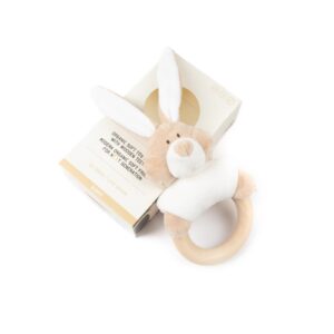 Organic bunny rattle with teether, beige