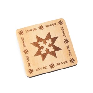 Wooden coaster - morning star with mara’s cross, 9x9 cm
