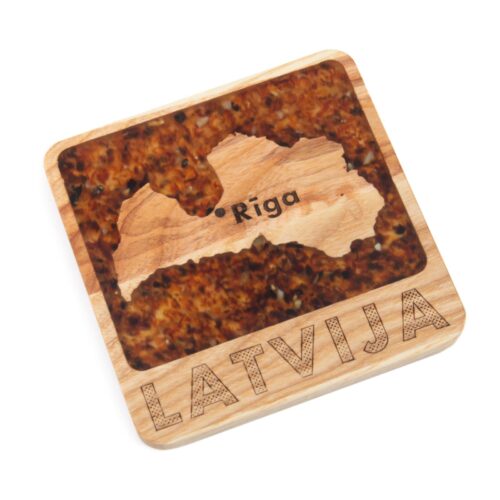Wooden coaster with amber - riga, latvija, 10.5 x10.5 cm