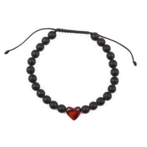 Amber bracelet with heart, adjustable size
