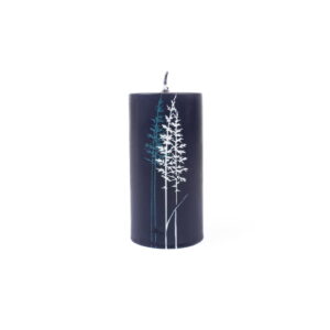 Candle with bentgrass, cylinder shape, navy blue