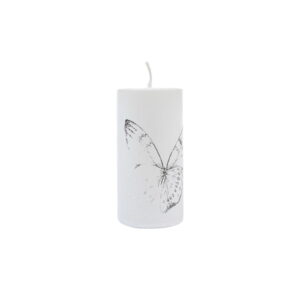 Candle with butterfly, cylinder shape, white