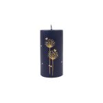 Candle with Flowers and Birds, Cylinder Shape, Navy Blue