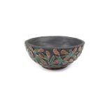 Ceramic Bowl with Red Flowers, Greyish Black, ⌀16 cm