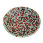 Ceramic Dish with Red Flowers, Turquoise, ⌀28 cm