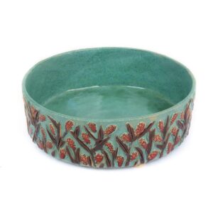 Ceramic dish with red flowers, turquoise, ⌀24 cm