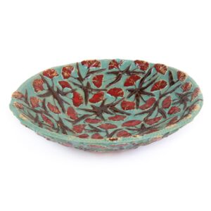 ceramic-dish-with-red-flowers-turquoise-oblique-39359-3 Ceramic dish with red flowers, turquoise, ⌀28 cm