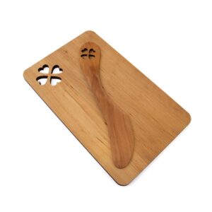 Kitchen cutting board and butter knife with heart design, alder tree, 19x12 cm
