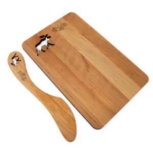 Kitchen cutting board and butter knife with moose design, riga, alder tree, 19x12 cm