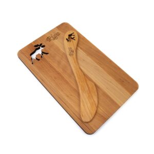 Kitchen cutting board and butter knife with moose design, riga, alder tree, 19x12 cm