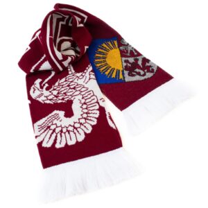 Hockey fan scarf latvija with coat of arms and flag, burgundy