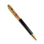 Pen with Amber Pieces, Black and Gold Color Details