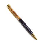 Pen with Amber Pieces, Blue Marble and Gold Color Details