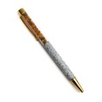 Pen with Amber Pieces, Greyish Marble and Gold Color Details