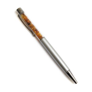 Pen with amber pieces, silver color details