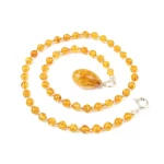 Amber Necklace with Silver Color Elements, 45 cm
