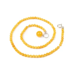 Amber necklace with silver color elements, 45 cm