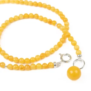 Amber necklace with silver color elements, 45 cm