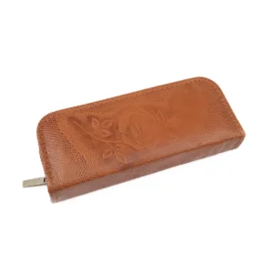 Genuine leather eyeglass case - rose, 7x16.5 cm