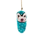 Miniature Figure - Baby Bunny, White in Dark Turquoise Blanket