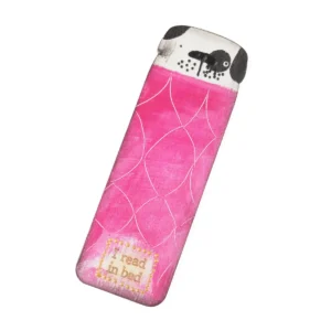 Wooden bookmark - dog in pink blanket "i read in bed"