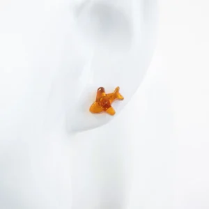 Amber earrings “airplanes”, stud closure
