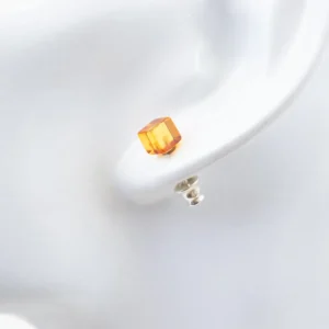 Amber earrings “cube”, stud closure