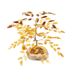 Amber money tree on birch disc, 14 cm