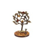 Metal Amber Money Tree on Wood Disc, Riga with Cat, 10 cm