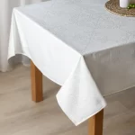 Cotton Tablecloth with Sun Mandala Pattern, White