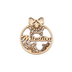 Wooden christmas tree ornament "mīlestība", Ø 6.8 cm