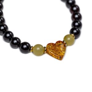 Amber bracelet with heart, drawstring, ⌀ 5.5 cm