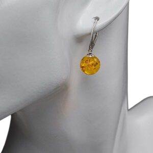 Amber earrings with silver colored clasp