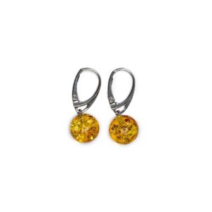 Amber earrings with silver colored clasp