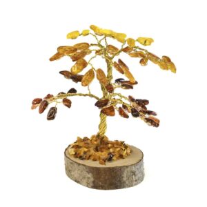 Amber Money Tree on a wood Disc, 10 cm