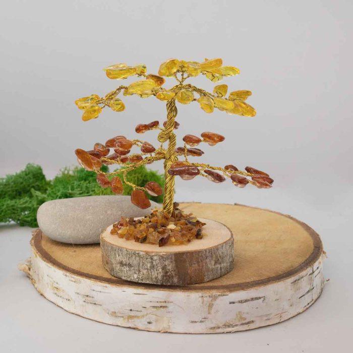 Amber Money Tree on a wood Disc, 10 cm