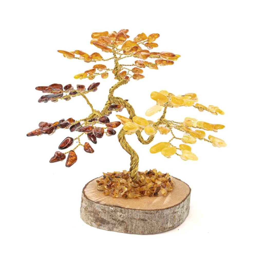 Amber Money Tree on a wood Disc, 12 cm