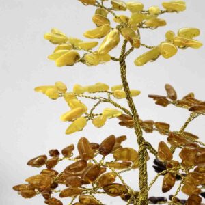 Amber money tree on wood disc, 22 cm