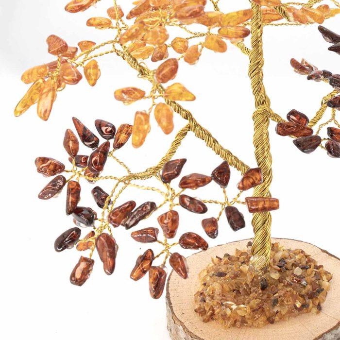 Amber money tree on wood disc, 22 cm